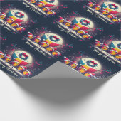 Santa Robins met de Roemeense vlag Cadeaupapier (Hoek)