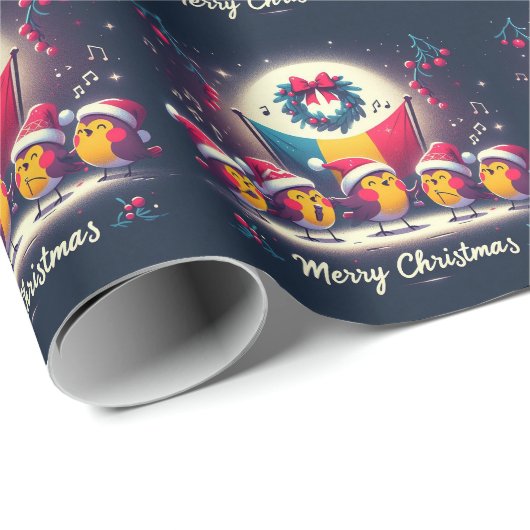 Santa Robins met de Roemeense vlag Cadeaupapier (Rol Hoek)