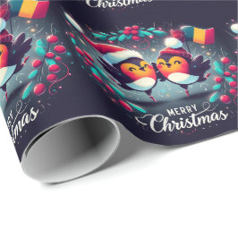 Santa Robins met de Roemeense vlag Cadeaupapier