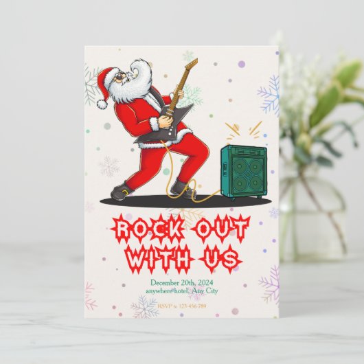 Santa Rock Out Party Christmas Invitation Kaart (Staand voorkant)