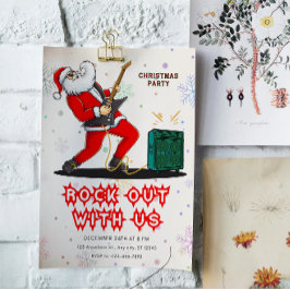 Santa Rock Out Party Christmas Invitation Kaart