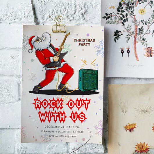 Santa Rock Out Party Christmas Invitation Kaart
