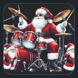 Santa Rocks Christmas Beats op drums Vierkante Sticker<br><div class="desc">De kerstman voegt ritme toe aan kerstvieringen met een energieke drumuitvoering,  waardoor vakantielust wordt gebracht aan rock-'n-rollfans.</div>
