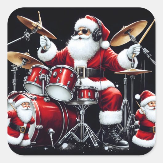 Santa Rocks Christmas Beats op drums Vierkante Sticker (Voorkant)