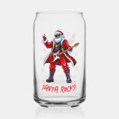 Santa Rocks! Grappige Kerstman speelt gitaar Blikvorm Glas (Voorkant)
