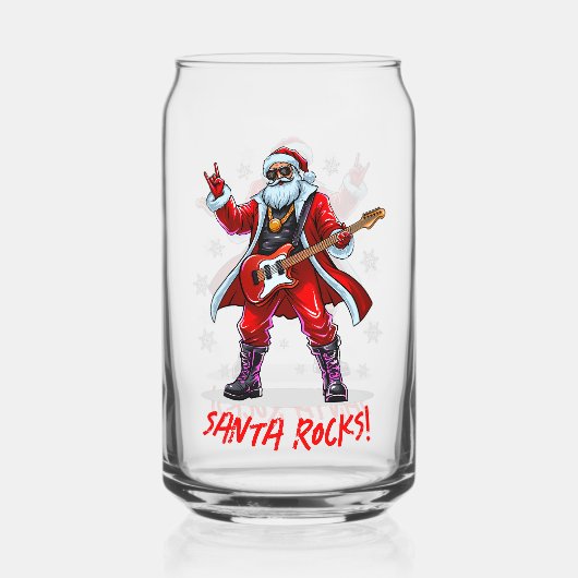 Santa Rocks! Grappige Kerstman speelt gitaar Blikvorm Glas (Voorkant)