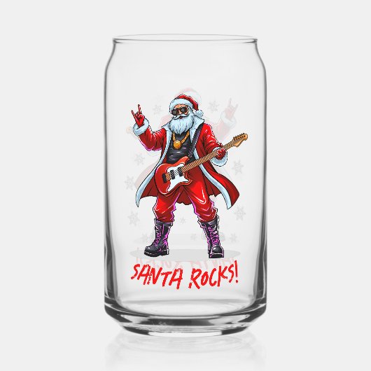 Santa Rocks! Grappige Kerstman speelt gitaar Blikvorm Glas (Achterkant)