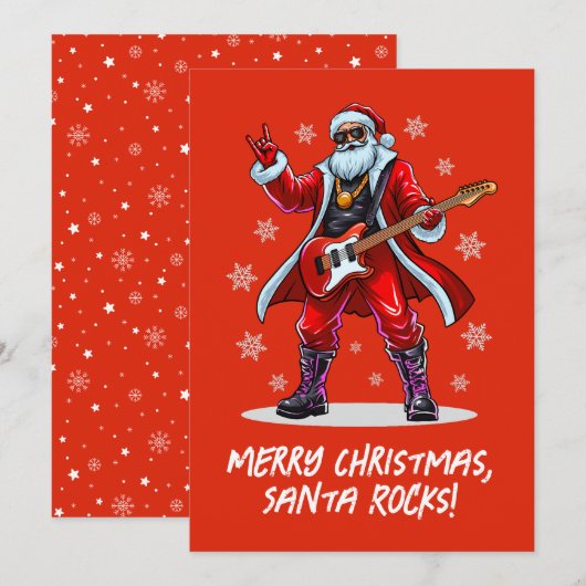 Santa Rocks! Grappige Kerstman speelt gitaar Feestdagenkaart (Voorkant / Achterkant)