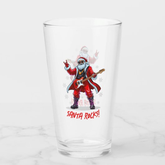 Santa Rocks! Grappige Kerstman speelt gitaar Glas (Achterkant)