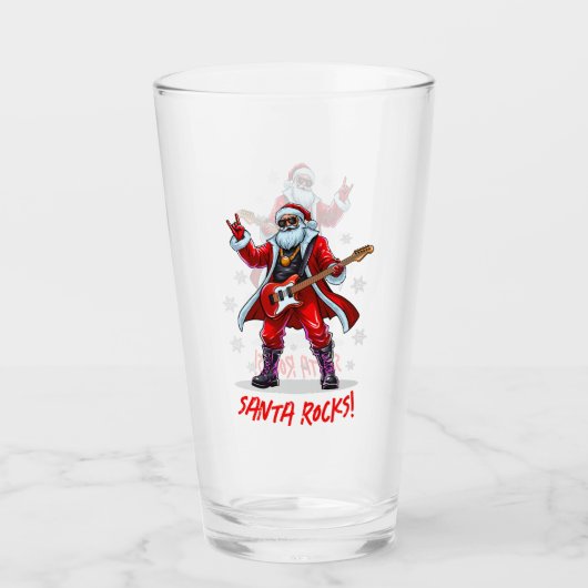 Santa Rocks! Grappige Kerstman speelt gitaar Glas (Voorkant)