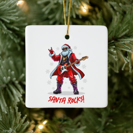 Santa Rocks! Grappige Kerstman speelt gitaar Keramisch Ornament (Boom)