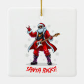 Santa Rocks! Grappige Kerstman speelt gitaar Keramisch Ornament (Achterkant)