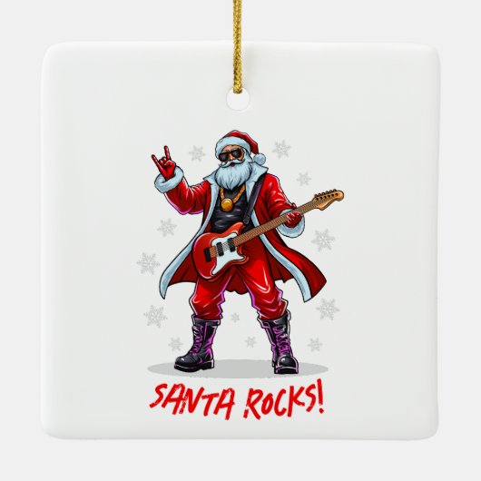 Santa Rocks! Grappige Kerstman speelt gitaar Keramisch Ornament (Achterkant)