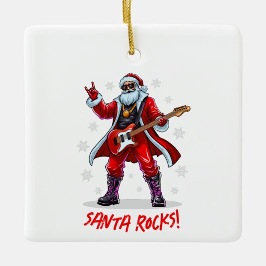 Santa Rocks! Grappige Kerstman speelt gitaar Keramisch Ornament (Voorkant)