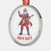 Santa Rocks! Grappige Kerstman speelt gitaar Metalen Ornament (Links)