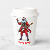 Santa Rocks! Grappige Kerstman speelt gitaar Papieren Bekers (Voorkant)
