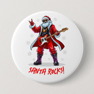 Santa Rocks! Grappige Kerstman speelt gitaar Ronde Button 7,6 Cm