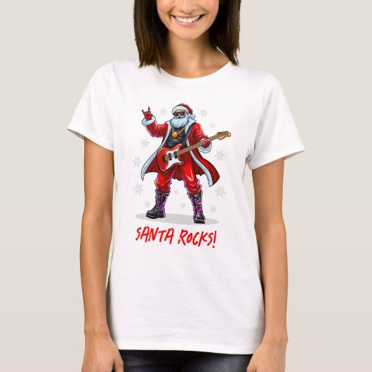 Santa Rocks! Grappige Kerstman speelt gitaar T-shirt (Voorkant)