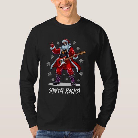Santa Rocks! Grappige Kerstman speelt gitaar T-shirt (Voorkant)