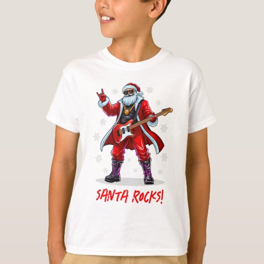 Santa Rocks! Grappige Kerstman speelt gitaar T-shirt (Voorkant)