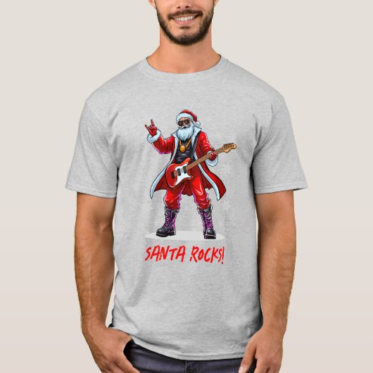 Santa Rocks! Grappige Kerstman speelt gitaar T-shirt (Voorkant)