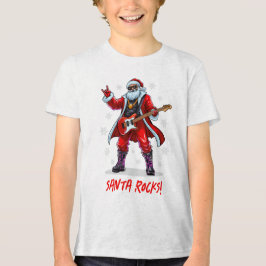 Santa Rocks! Grappige Kerstman speelt gitaar Tri-Blend Shirt