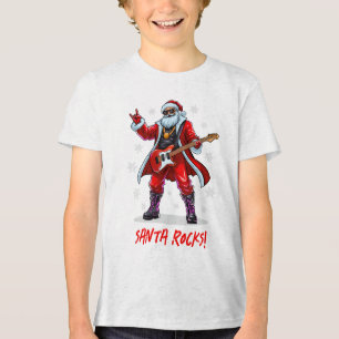 Santa Rocks! Grappige Kerstman speelt gitaar Tri-Blend Shirt