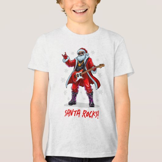 Santa Rocks! Grappige Kerstman speelt gitaar Tri-Blend Shirt (Voorkant)