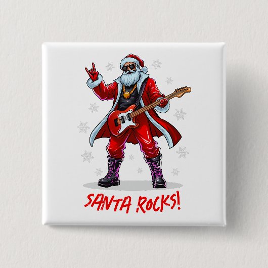 Santa Rocks! Grappige Kerstman speelt gitaar Vierkante Button 5,1 Cm (Voorkant)