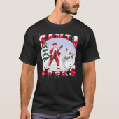 Santa Rocks Playing Guitar With Snowman T-shirt (Voorkant)