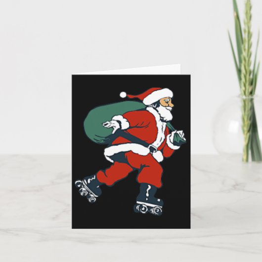 Santa Roller Schaatsen Leuke Kerstman Skater Kinde Kaart (Voorkant)