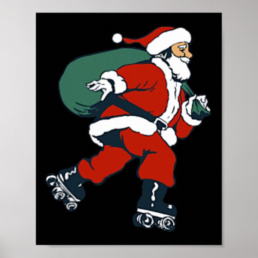 Santa Roller Schaatsen Leuke Kerstman Skater Kinde Poster (Voorkant)