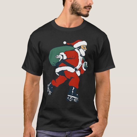 Santa Roller Skating Fun Christmas Skater Kids Boy T-shirt (Voorkant)