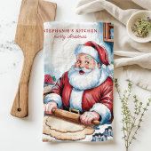 Santa Rolling Dough Gepersonaliseerde Kerst Theedoek