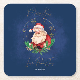 Santa Rood Blauw Elegant Vrolijk Kerstfeest Kartonnen Onderzetters