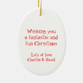 Santa rood en wit aangepast bericht keramisch ornament (Achterkant)