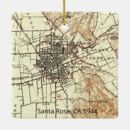 Santa Rosa CA 1944 Map Keramisch Ornament (Achterkant)