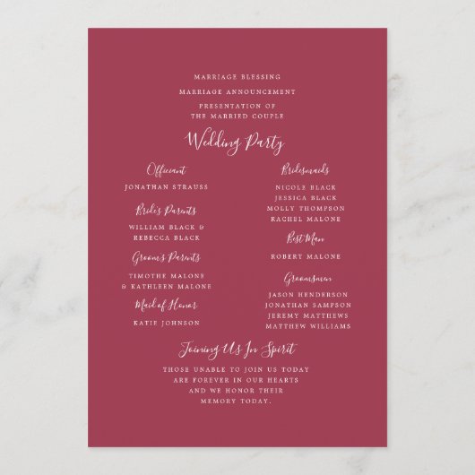 Santa Rosa Huwelijksprogramma Programmakaart (Achterkant)