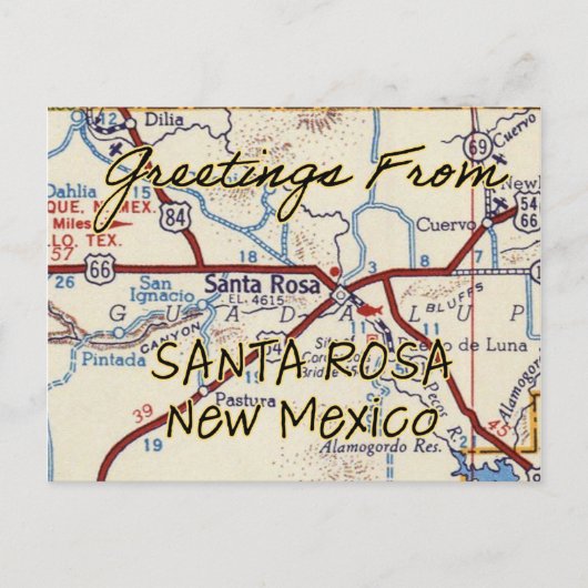Santa Rosa NM  Map Briefkaart (Voorkant)