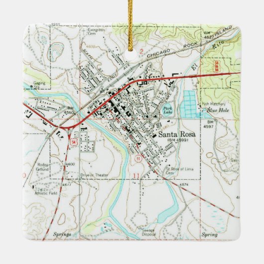 Santa Rosa NM  Topo Keramisch Ornament (Achterkant)