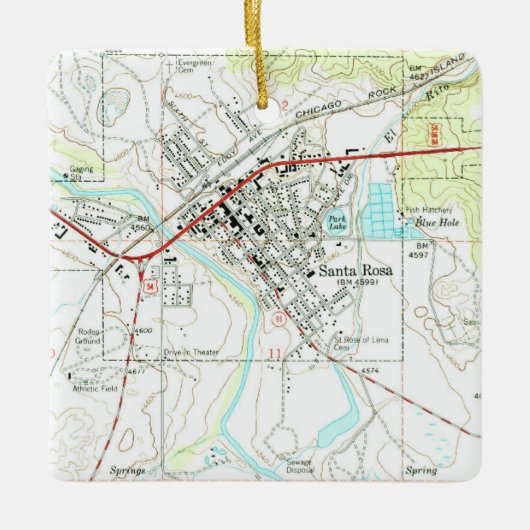 Santa Rosa NM  Topo Keramisch Ornament (Voorkant)