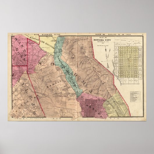 Santa Rosa, Vallejo en Sonoma Townships Poster (Voorkant)