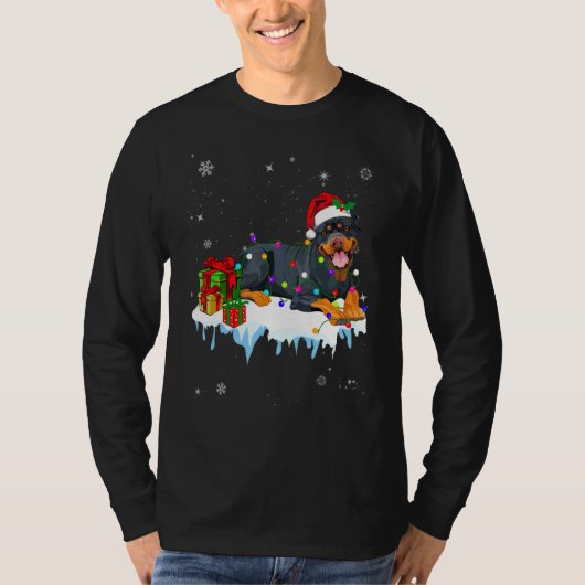 Santa Rottweiler Dog-kerstboomversiering T-shirt (Voorkant)