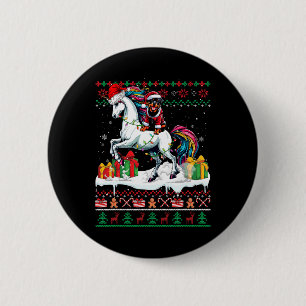 Santa Rottweiler Rijdende Eenhoorn Kersttrui Ronde Button 5,7 Cm