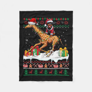 Santa Rottweiler Rijdende Giraffe Kersttrui Fleece Deken