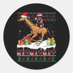 Santa Rottweiler Rijdende Giraffe Kersttrui Ronde Sticker