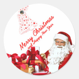 Santa Round-Sticker, glanzend Ronde Sticker