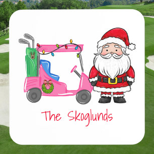 Santa Roze Golfkar Kerstdag Aangepaste Golfer Bier Onderzetter