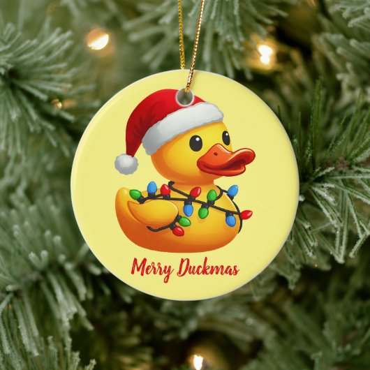 Santa Rubber Duck Christmas Merry Duckmas Funny Keramisch Ornament (Boom)