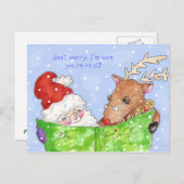 Santa, Rudolf en de lijst Feestdagenkaart (Voorkant / Achterkant)